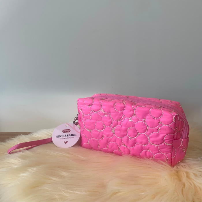Necessaire Bordada Flor Pink – Organizador para Maquiagem e Acessórios