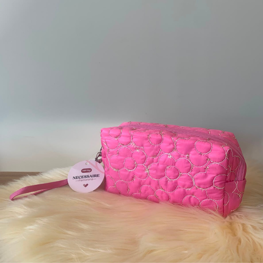 Necessaire Bordada Flor Pink – Organizador para Maquiagem e Acessórios