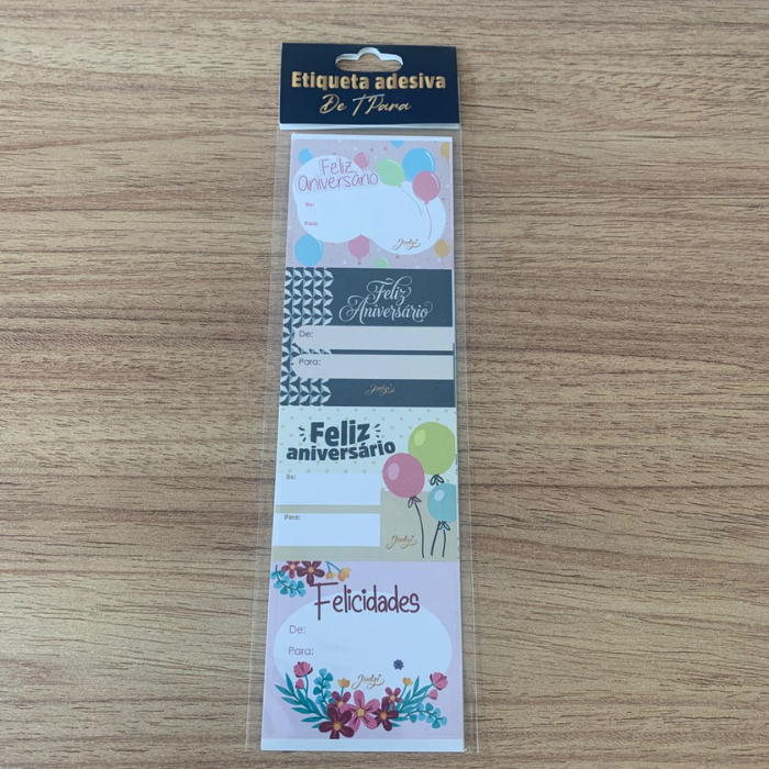 Etiqueta De Para Aniversário Cartela com 8 Unidades Kit com 50 Cartelas para Presentes