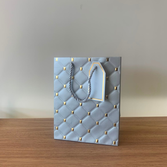 Sacola para Presente de Papel Prata P com Hot Stamping Kit 3 Unidades