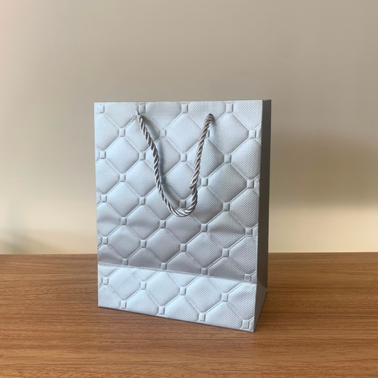 Sacola para Presente de Papel Prata P com Hot Stamping Kit 3 Unidades