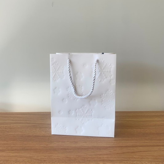 Sacola para Presente de Papel Neve Natal Branco com Hot Stamping – Kit com 3 Unidades