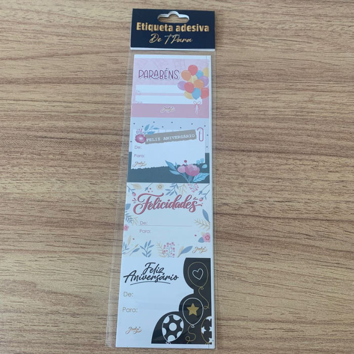 Etiqueta De Para Aniversário Cartela com 8 Unidades Kit com 50 Cartelas para Presentes