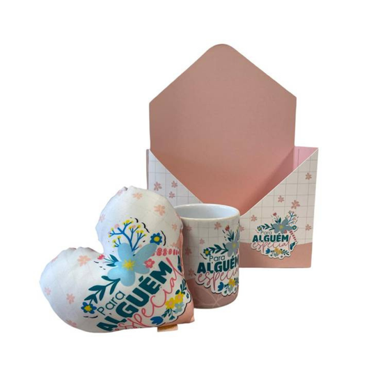 Caixa Envelope + caneca + mini almofada - Para alguém especial - Combo - KITCE752