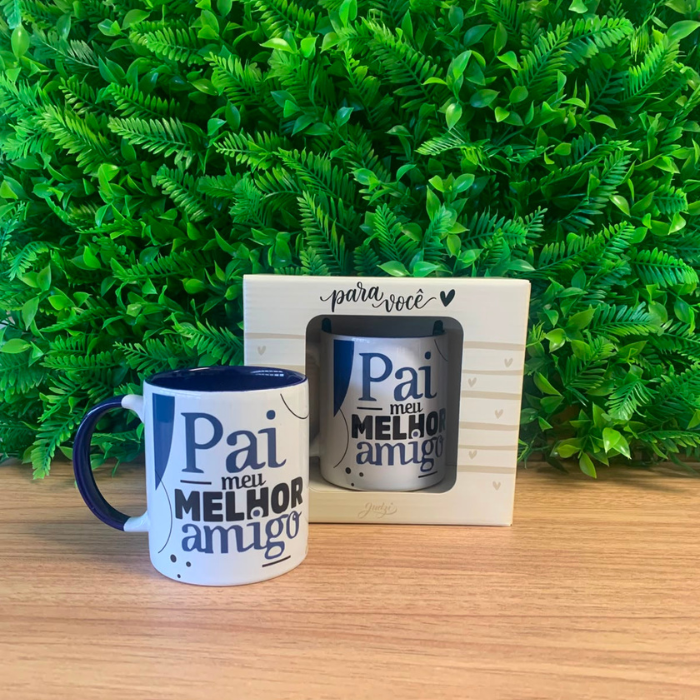 Caneca Color Azul Pai Meu Melhor Amigo 300ml CA894 Cerâmica Presente para Pai