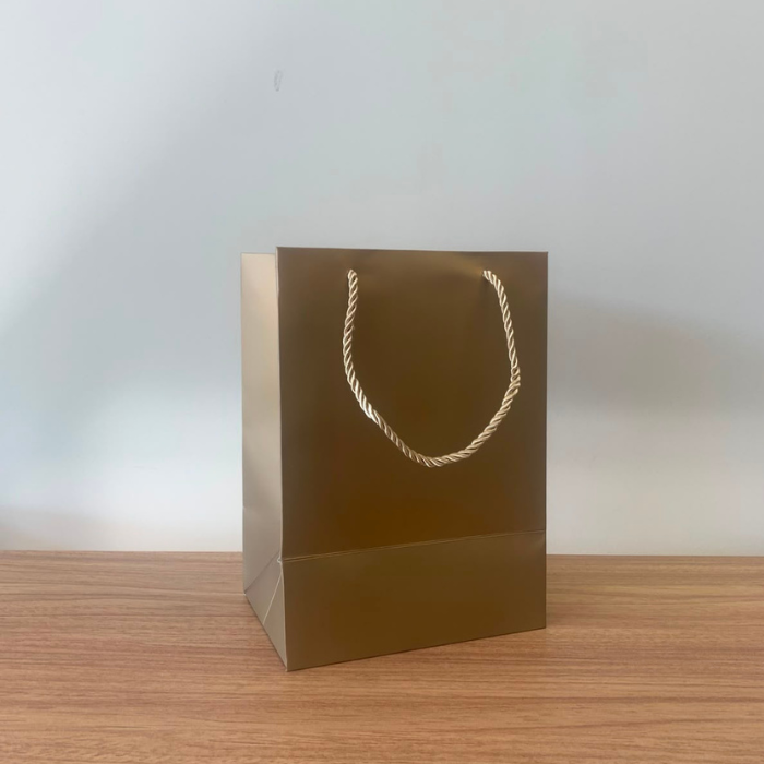 Sacola para Presente Pequena Ouro com Frente Transparente  – Kit com 3 Unidades