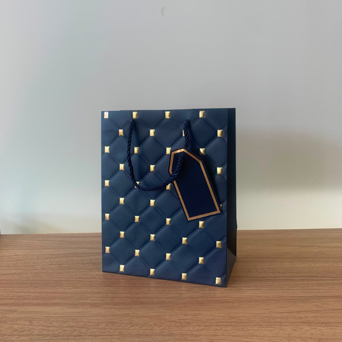 Sacola para Presente de Papel Azul P com Hot Stamping Kit 3 Unidades