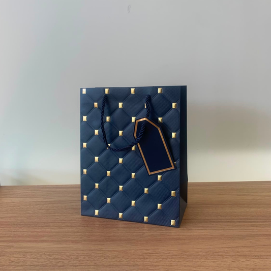 Sacola para Presente de Papel Azul P com Hot Stamping Kit 3 Unidades