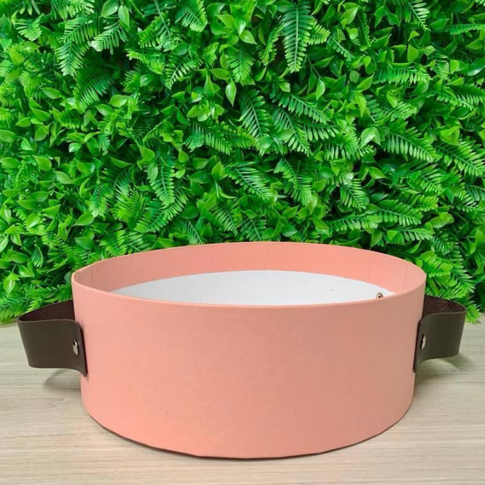 Bandeja redonda box cartonada com alça em couro eco - Rosa BRM01
