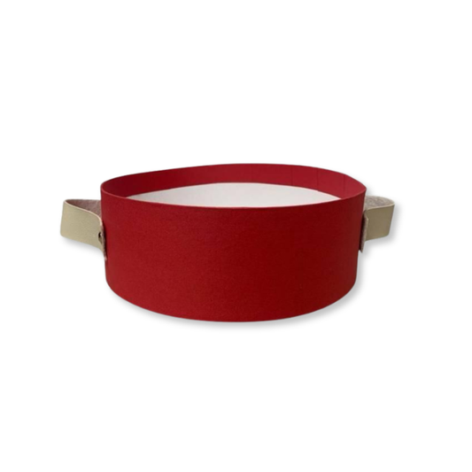 Bandeja redonda box cartonada com alça em couro eco - Vermelho BRM02