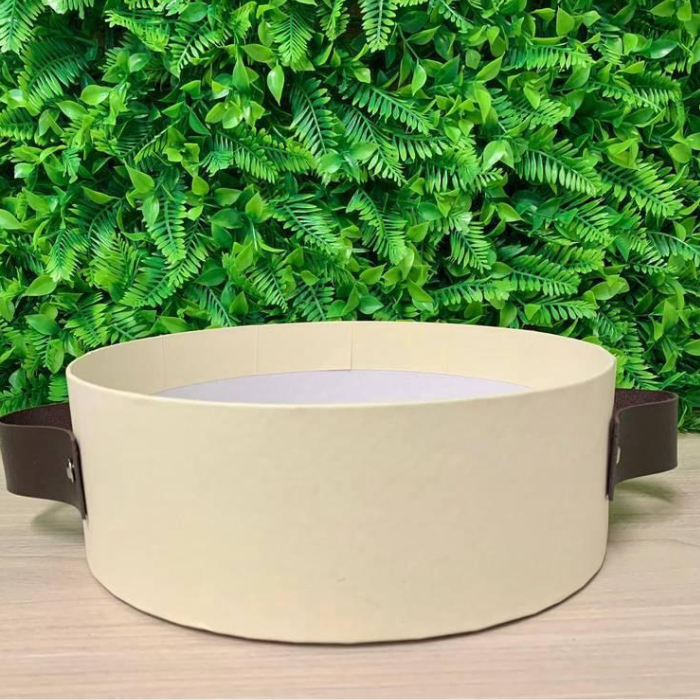 Bandeja redonda box cartonada com alça em couro eco - Marfim BRM04