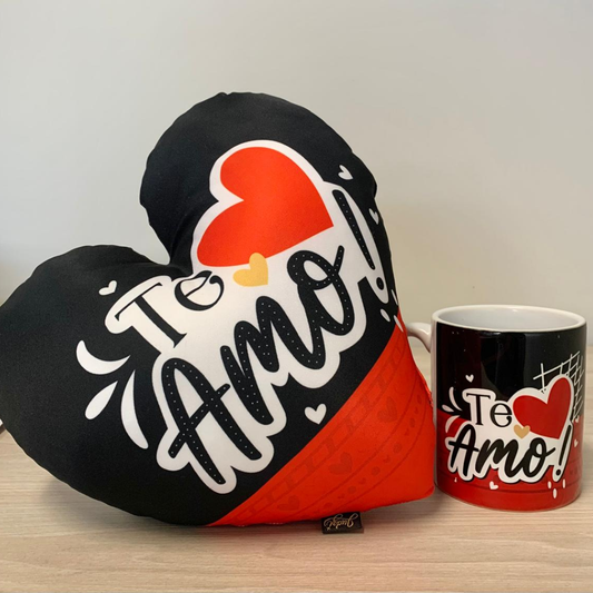 Caneca + Almofada coração - Te amo - KIT165