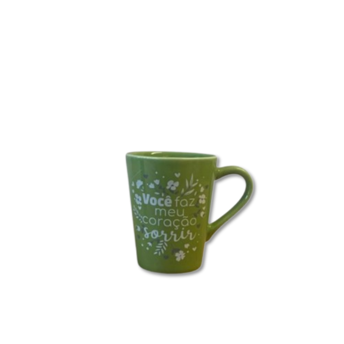 Caneca porcelana 220 ml - verde claro - você faz meu coração sorrir