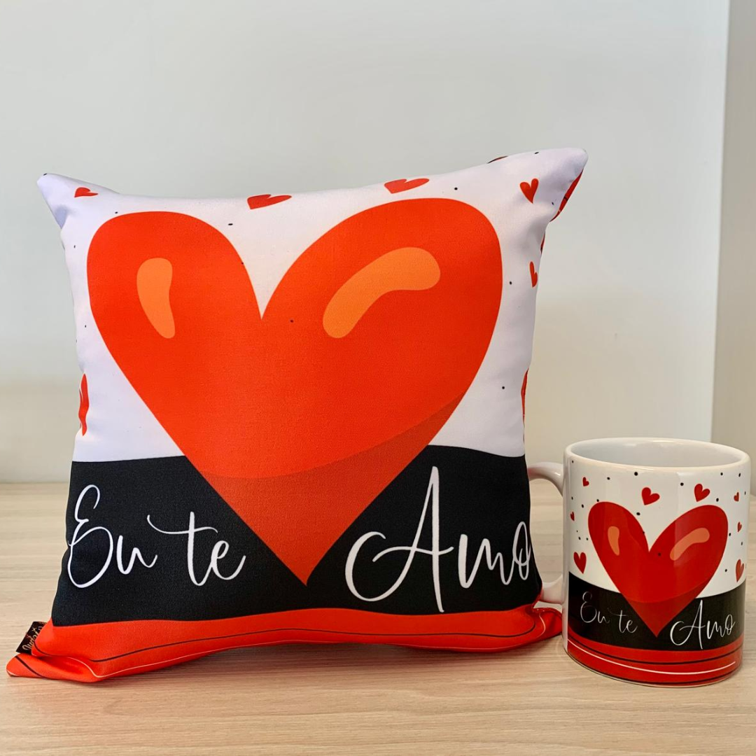 Caneca + Almofada quadrada - Eu te amo - KIT 781