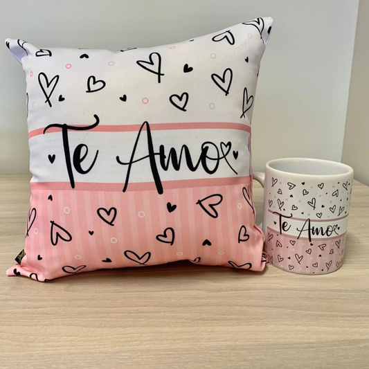 Caneca + Almofada quadrada - Te amo - KIT241