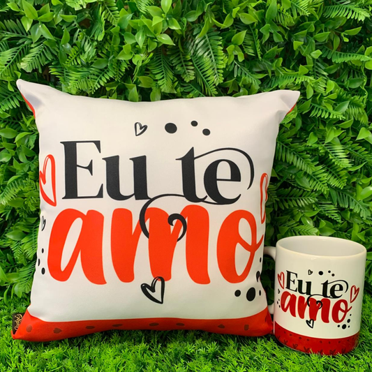 Caneca + Almofada quadrada - Eu amo você - KIT236