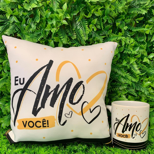 Caneca + Almofada quadrada - Eu amo você- KIT234