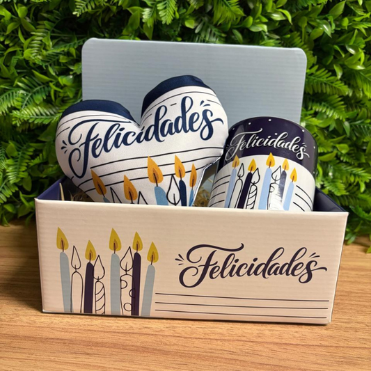 Box Display + Caneca s/ caixa + Mini almofada coração - Felicidades - COMBO877