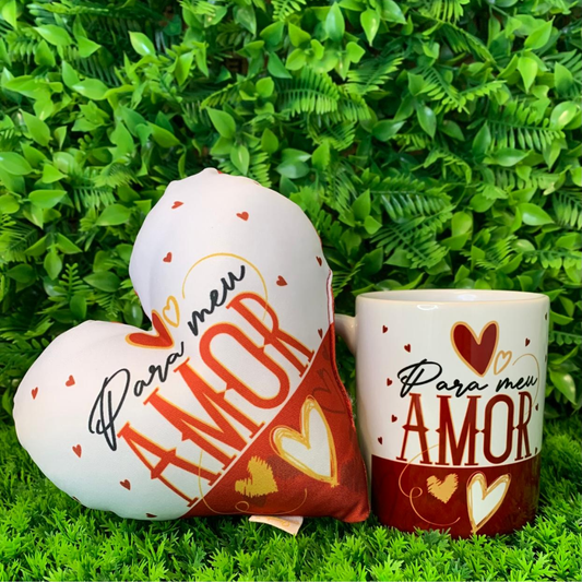 Caneca + Almofada mini coração - Para meu amor - KITCM734