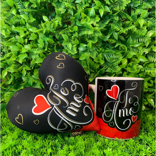 Caneca + Almofada mini coração - Te amo - KITCM739