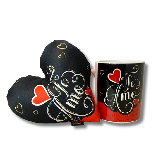 Caneca + Almofada mini coração - Te amo - KITCM739