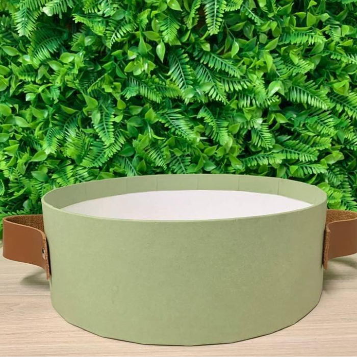 Bandeja redonda box cartonada com alça em couro eco - Verde musgo BRM03
