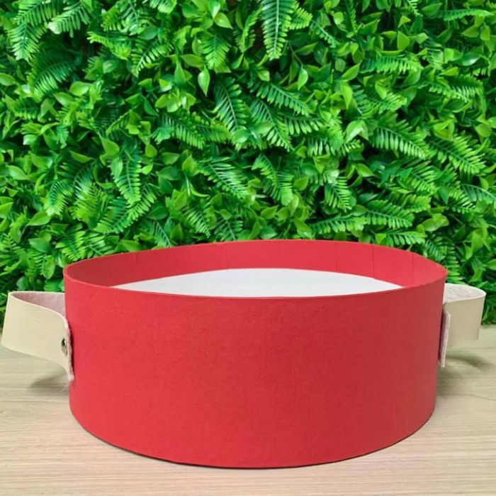 Bandeja redonda box cartonada com alça em couro eco - Vermelho BRM02