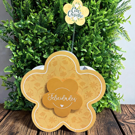 Box Flower Para Flores e Presentes com Plaquinha Decorativa 3 Unidades - CHF04  Amarelo