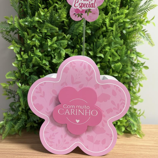 Box Flower Para Flores e Presentes com Plaquinha Decorativa | 3 Unidades - CHF03 Rosa