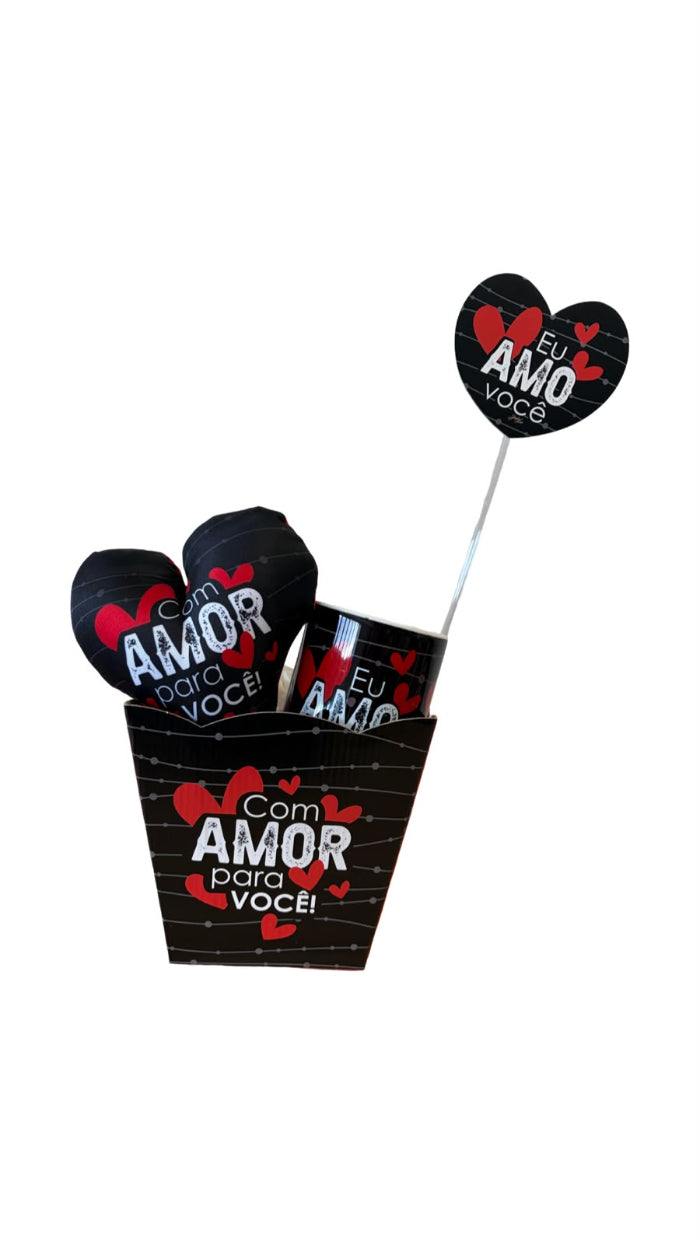Kit Presente com Cachepô, Plaquinha, Mini Almofada e Caneca Com Amor para Você – KIT903