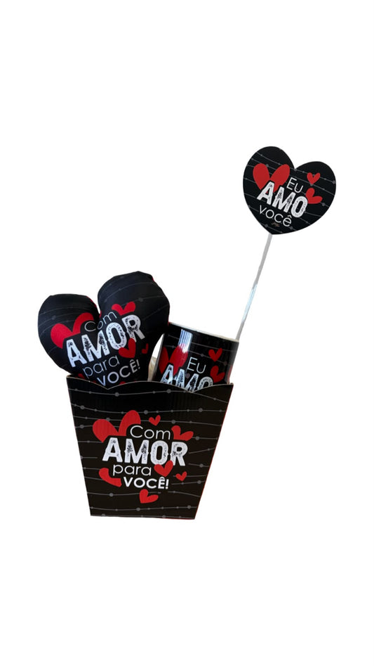 Kit Presente com Cachepô, Plaquinha, Mini Almofada e Caneca Com Amor para Você – KIT903
