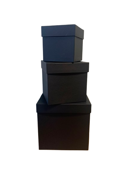 Kit Caixa Box Cúbica Preta para Presentes e Cestas – Kit com 3 Unidades