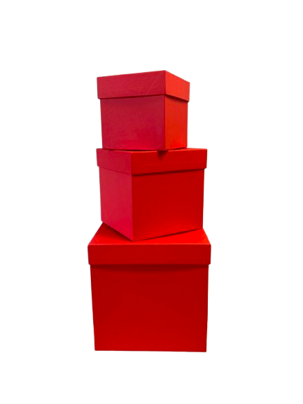 Kit Caixa Box Cúbica Vermelha para Presentes – 3 Unidades (P, M e G)