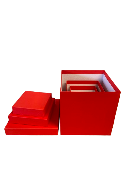 Kit Caixa Box Cúbica Vermelha para Presentes – 3 Unidades (P, M e G)