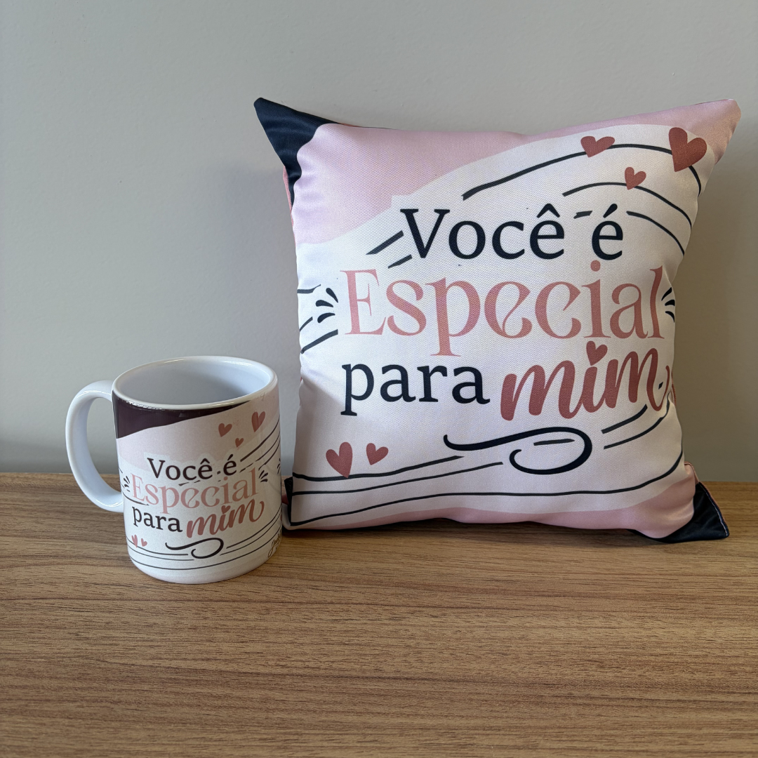 Kit almofada quadrada + Caneca - Você é especial para mim - KIT886