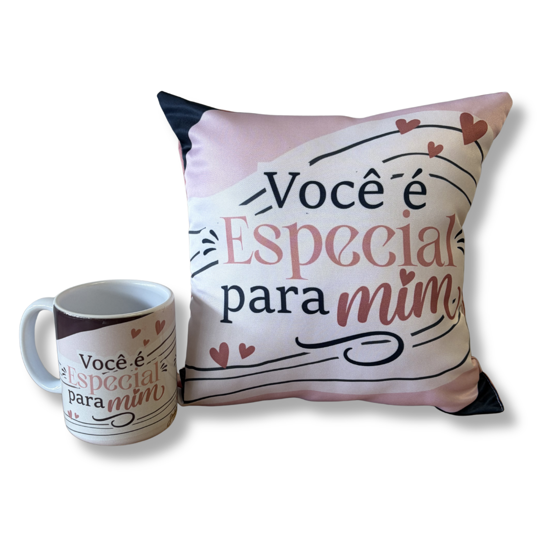 Kit almofada quadrada + Caneca - Você é especial para mim - KIT886