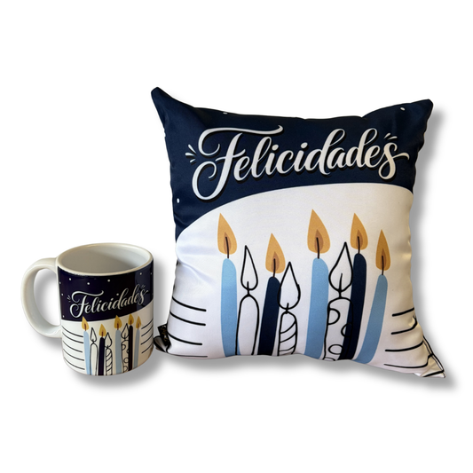 Kit almofada quadrada + Caneca - Felicidades - KIT877