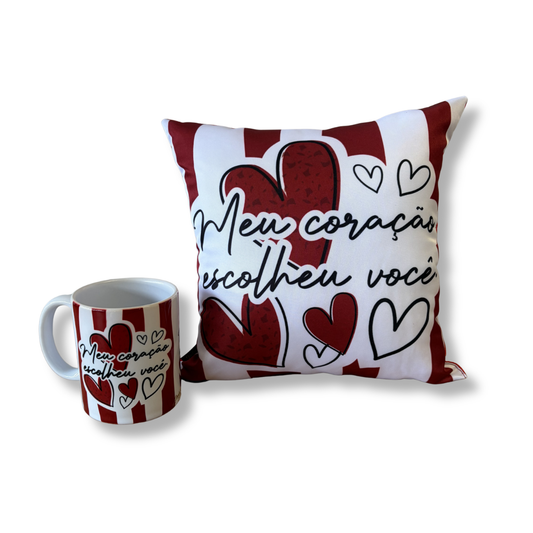 Kit almofada quadrada + Caneca - Meu coração escolheu você - KIT874