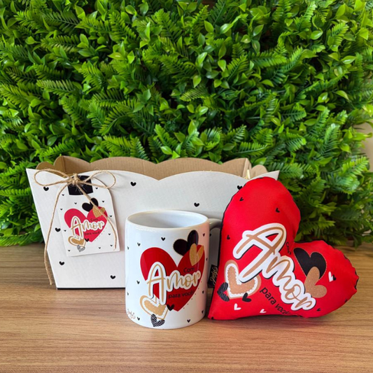 Combo866 - Caneca + Cachepô duplo + mini almofada coração - Com amor para você