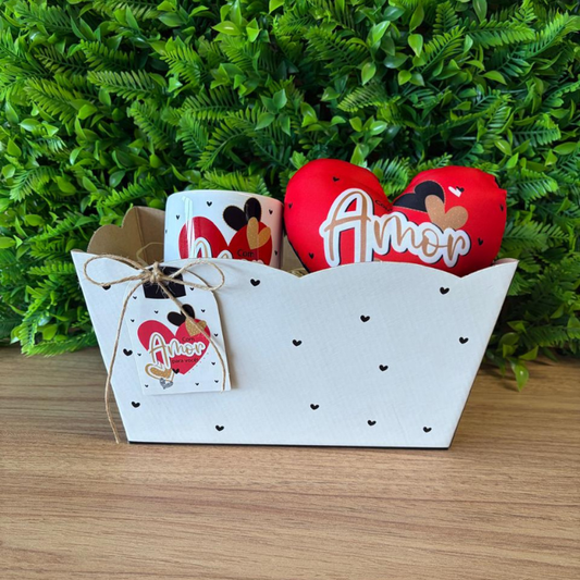 Combo866 - Caneca + Cachepô duplo + mini almofada coração - Com amor para você