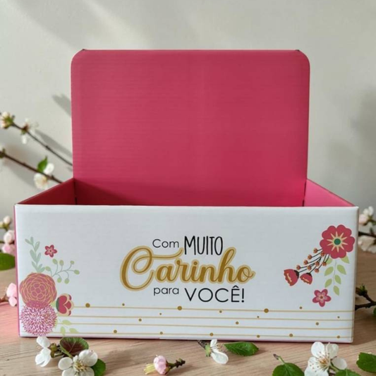 Caixa Display - Tam P - Para Cestas e Presentes - Com carinho para você| 3 Unidades - CXD010