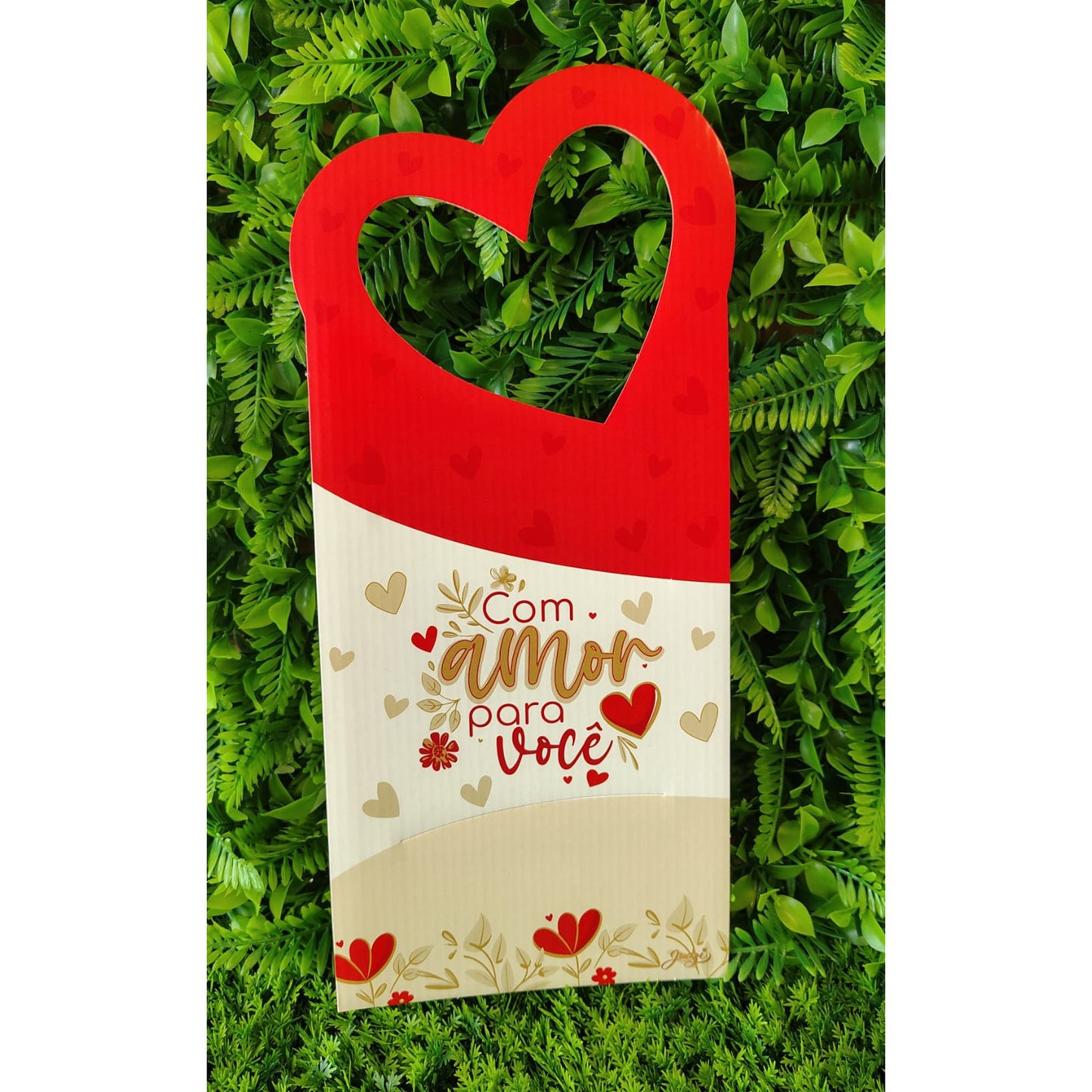PORTA-FLOR COM ALÇA CORAÇÃO- COM AMOR PARA VOCÊ | 3 UNIDADES - PFAC03