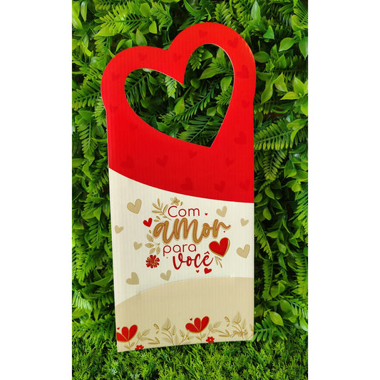 PORTA-FLOR COM ALÇA CORAÇÃO- COM AMOR PARA VOCÊ | 3 UNIDADES - PFAC03