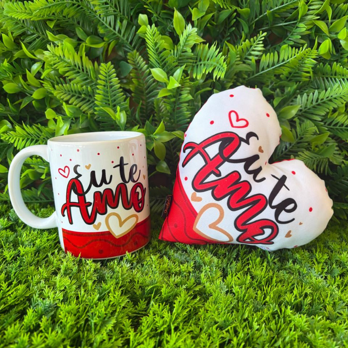 Caneca + Almofada mini coração - Eu te amo - KITCM663A