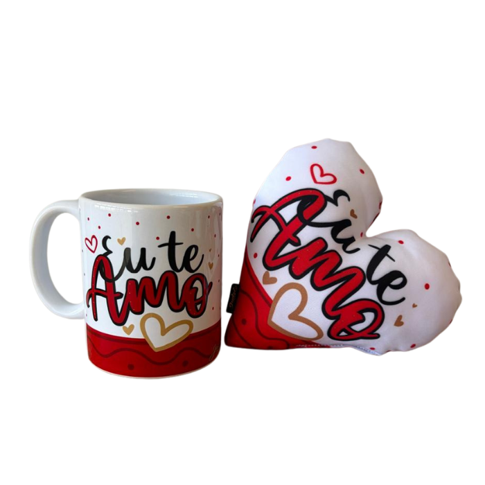 Caneca + Almofada mini coração - Eu te amo - KITCM663A
