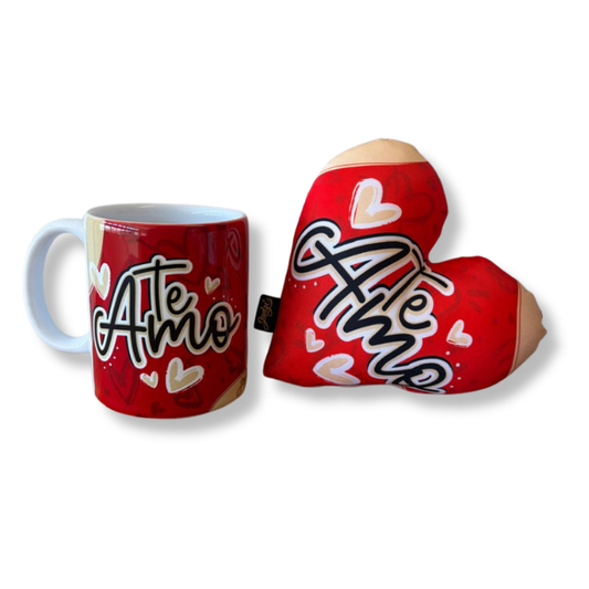 Caneca + Almofada mini coração - Te amo - KITCM669A