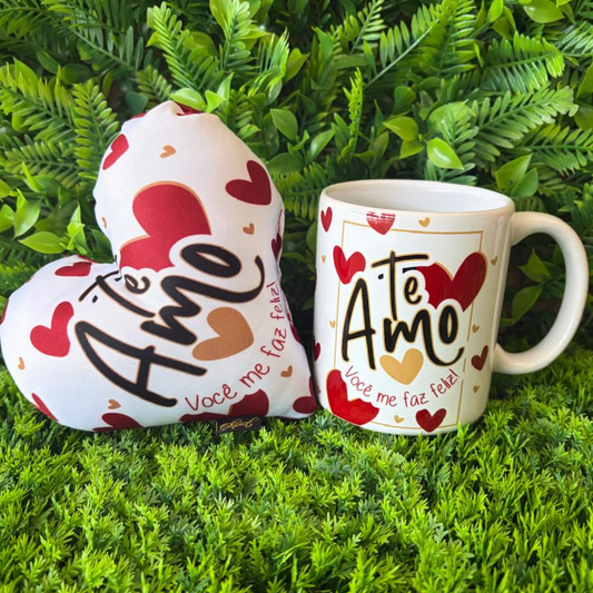 Caneca + Almofada mini coração - Te amo - KITCM743