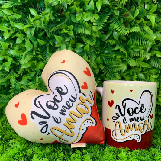 Caneca + Almofada mini coração  - Você é meu amor - KITCM758