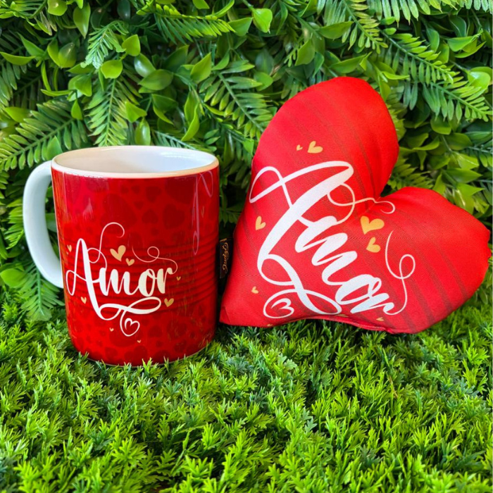 Caneca + Almofada mini coração - Amor - KITCM790