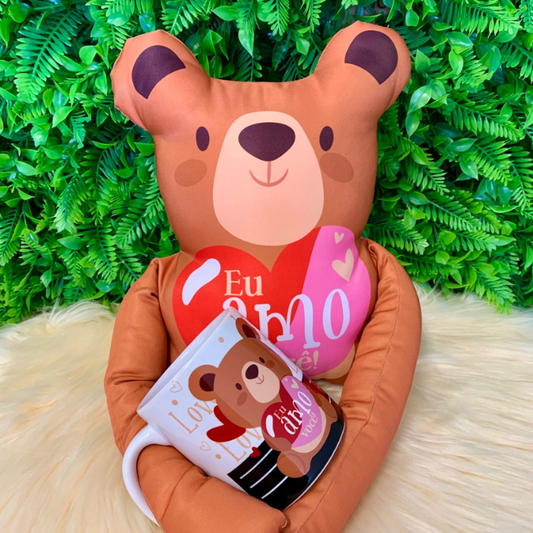 Caneca + Almofada grudadinho - Urso - Amo você | KIT791
